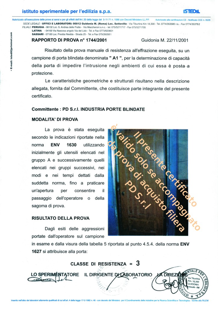 certificazione porta blindata